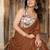 Brown saree with embellished mirror work border & unstitched blouse