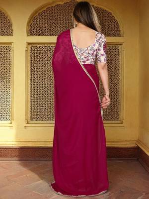 Pink womens pink poly georgette embellished saree with unstitched blouse 2