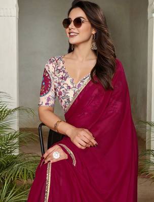 Pink womens pink poly georgette embellished saree with unstitched blouse 4