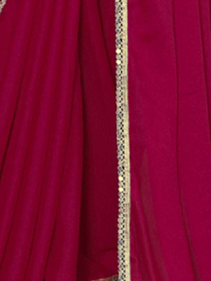 Pink womens pink poly georgette embellished saree with unstitched blouse
