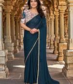 Blue embellished mirror work saree