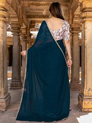 Blue embellished mirror work saree 2