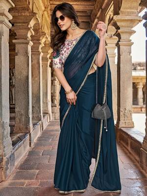 Blue embellished mirror work saree 3