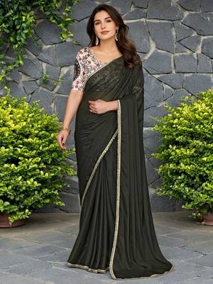 Black mirror work border saree with unstitched blouse piece 2