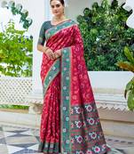 rani pink & teal blue pochampally soft saree for women | festive wedding party wear