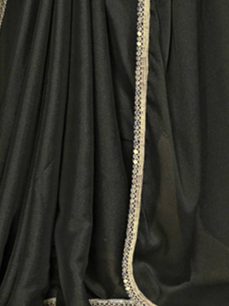 Black mirror work border saree with unstitched blouse piece