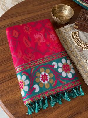 rani pink & teal blue pochampally soft saree for women | festive wedding party wear 4