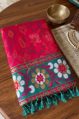 rani pink & teal blue pochampally soft saree for women | festive wedding party wear