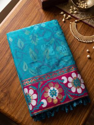 teal blue & rani pink pochampally soft saree for women | festive traditional party wear 4