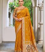 mustard banarasi silk blend saree for women | festive & wedding traditional party ethnic wear