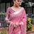 Peach ethnic motifs zari  linen saree