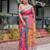 Pink pink floral printed zari  linen saree