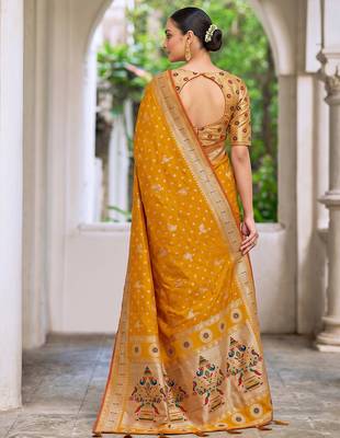 mustard banarasi silk blend saree for women | festive & wedding traditional party ethnic wear 2