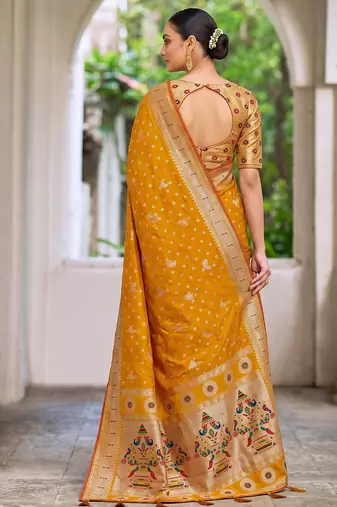 mustard banarasi silk blend saree for women | festive & wedding traditional party ethnic wear