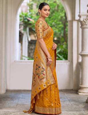 mustard banarasi silk blend saree for women | festive & wedding traditional party ethnic wear 3