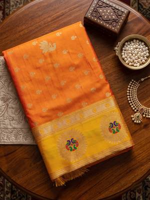 mustard banarasi silk blend saree for women | festive & wedding traditional party ethnic wear 4