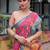 Pink pink floral printed zari  linen saree