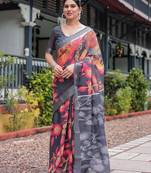Grey ethnic motifs zari  linen saree