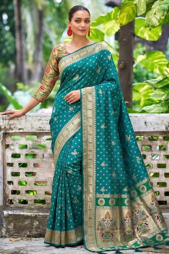 teal green banarasi silk blend saree for women | festive & wedding traditional party ethnic wear