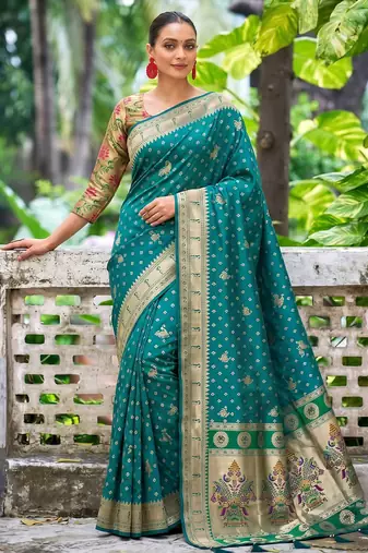 teal green banarasi silk blend saree for women | festive & wedding traditional party ethnic wear