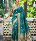 teal green banarasi silk blend saree for women | festive & wedding traditional party ethnic wear