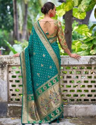 teal green banarasi silk blend saree for women | festive & wedding traditional party ethnic wear 2