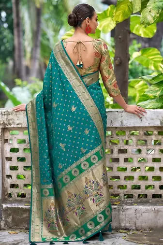 teal green banarasi silk blend saree for women | festive & wedding traditional party ethnic wear