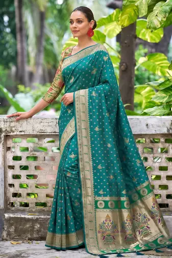 teal green banarasi silk blend saree for women | festive & wedding traditional party ethnic wear