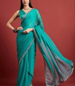 Turquoise mirror work  chiffon saree