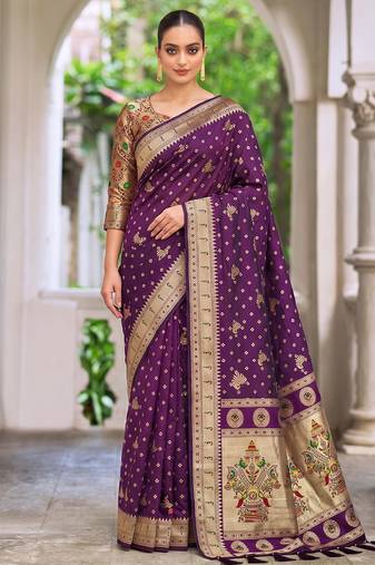 purple banarasi silk blend saree for women | festive & wedding traditional party ethnic wear