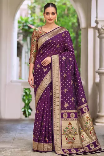 purple banarasi silk blend saree for women | festive & wedding traditional party ethnic wear