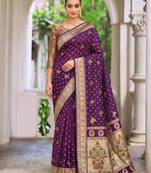 purple banarasi silk blend saree for women | festive & wedding traditional party ethnic wear