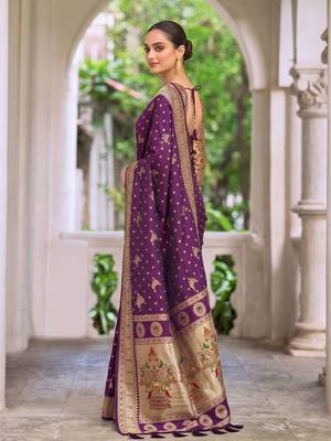 purple banarasi silk blend saree for women | festive & wedding traditional party ethnic wear 2