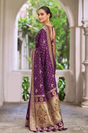 purple banarasi silk blend saree for women | festive & wedding traditional party ethnic wear