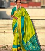 Green woven design zari silk blend paithani saree