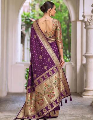 purple banarasi silk blend saree for women | festive & wedding traditional party ethnic wear 3