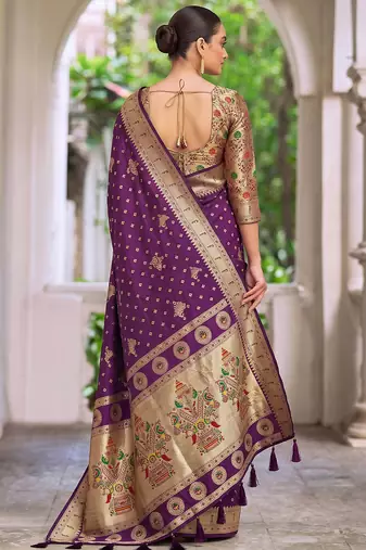 purple banarasi silk blend saree for women | festive & wedding traditional party ethnic wear
