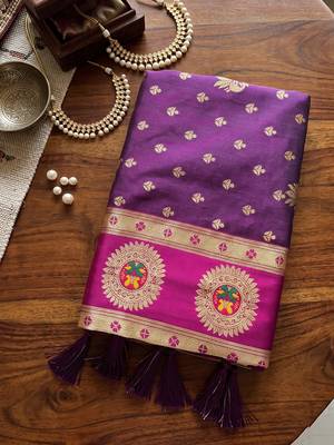 purple banarasi silk blend saree for women | festive & wedding traditional party ethnic wear 4