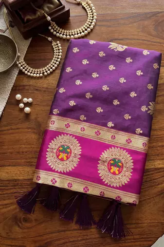 purple banarasi silk blend saree for women | festive & wedding traditional party ethnic wear