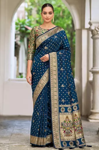 navy blue banarasi silk blend saree for women | festive & wedding traditional party ethnic wear