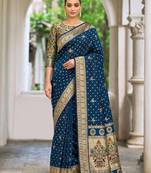 navy blue banarasi silk blend saree for women | festive & wedding traditional party ethnic wear