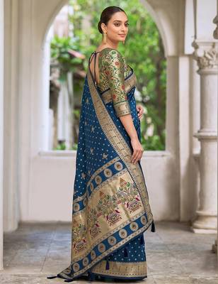 navy blue banarasi silk blend saree for women | festive & wedding traditional party ethnic wear 2