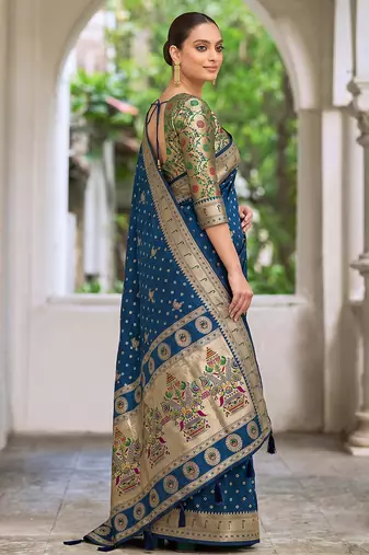 navy blue banarasi silk blend saree for women | festive & wedding traditional party ethnic wear