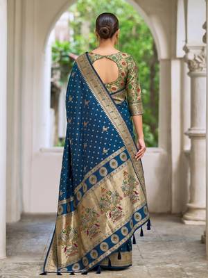 navy blue banarasi silk blend saree for women | festive & wedding traditional party ethnic wear 3