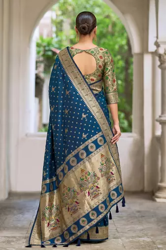navy blue banarasi silk blend saree for women | festive & wedding traditional party ethnic wear