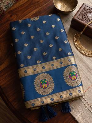 navy blue banarasi silk blend saree for women | festive & wedding traditional party ethnic wear 4