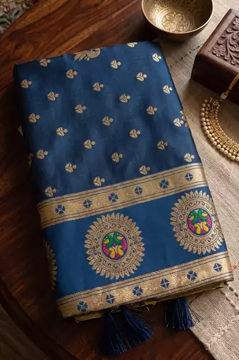 navy blue banarasi silk blend saree for women | festive & wedding traditional party ethnic wear