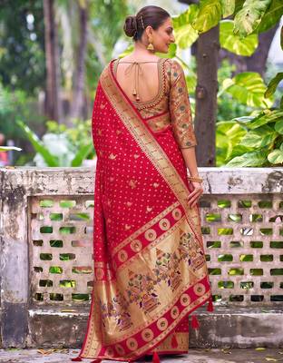 red banarasi silk blend saree for women | festive & wedding traditional party ethnic wear 2