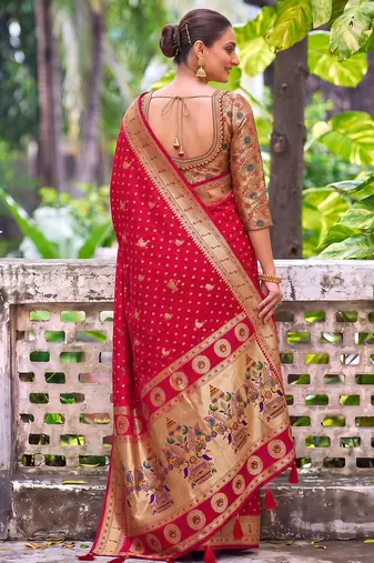 red banarasi silk blend saree for women | festive & wedding traditional party ethnic wear