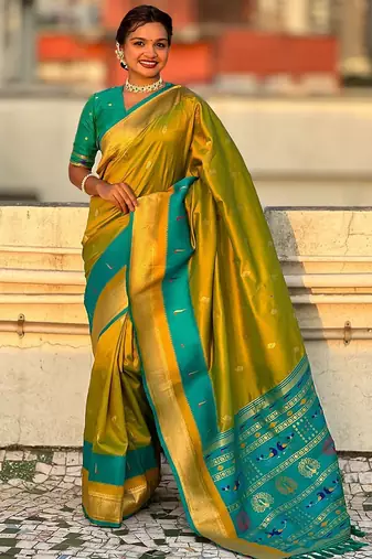 Olive woven design zari paithani saree
